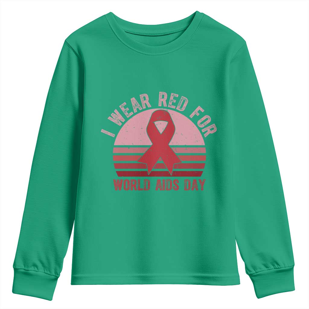 I Wear Red For World Aids Day Youth Sweatshirt HIV Awareness Gift - Wonder Print Shop