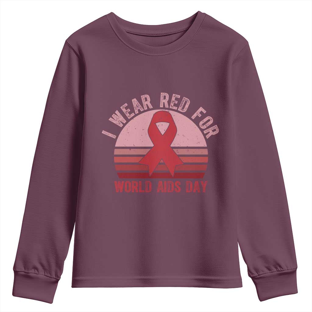 I Wear Red For World Aids Day Youth Sweatshirt HIV Awareness Gift - Wonder Print Shop