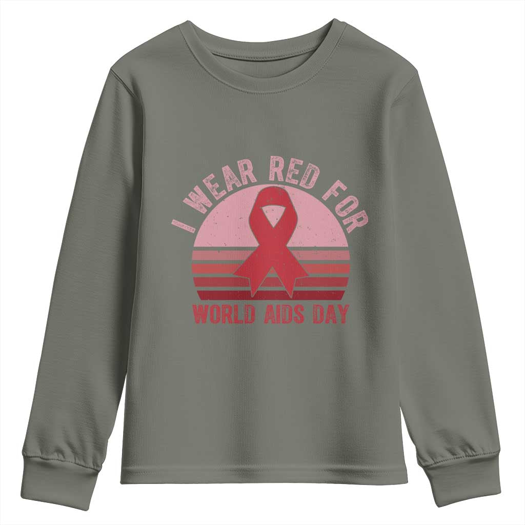 I Wear Red For World Aids Day Youth Sweatshirt HIV Awareness Gift - Wonder Print Shop