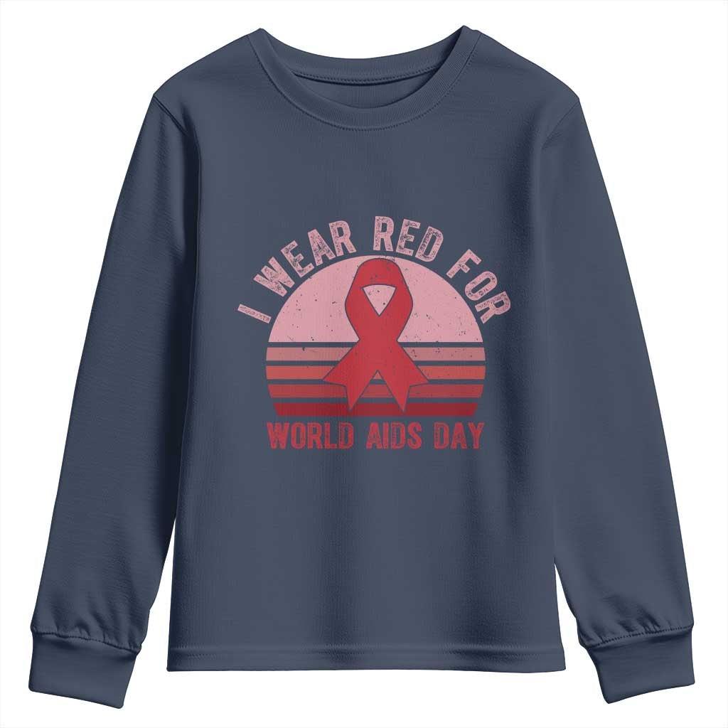 I Wear Red For World Aids Day Youth Sweatshirt HIV Awareness Gift - Wonder Print Shop