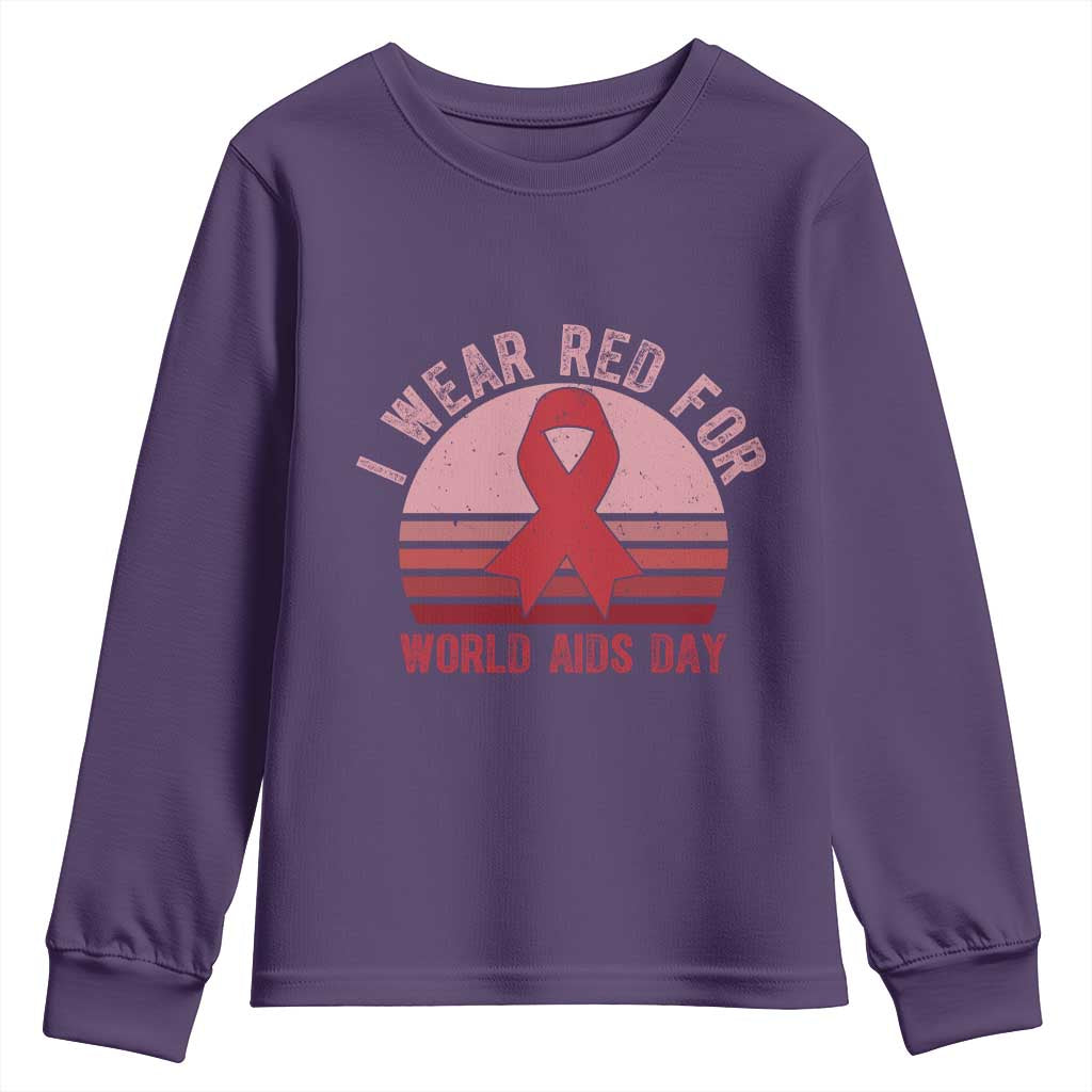 I Wear Red For World Aids Day Youth Sweatshirt HIV Awareness Gift - Wonder Print Shop