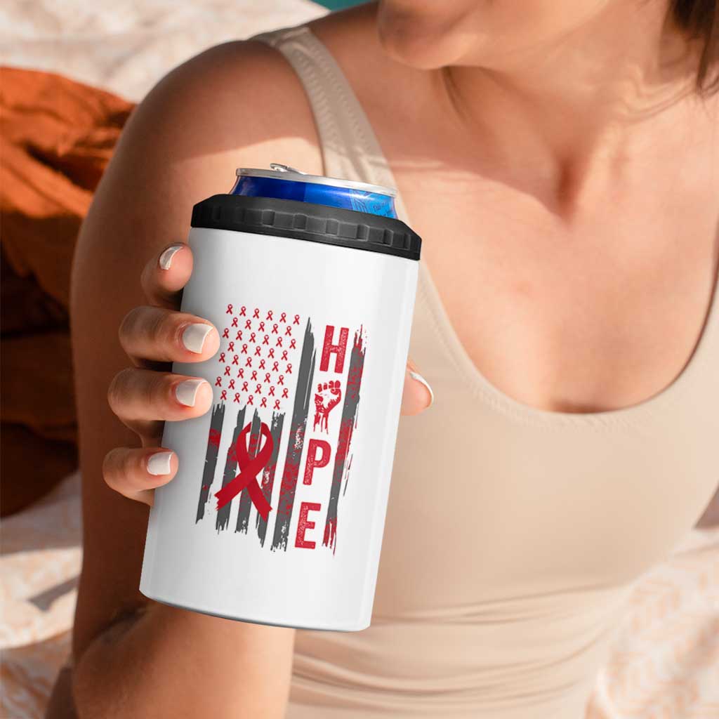 American Flag Hope HIV Awareness 4 in 1 Can Cooler Tumbler World AIDS Day Gift - Wonder Print Shop