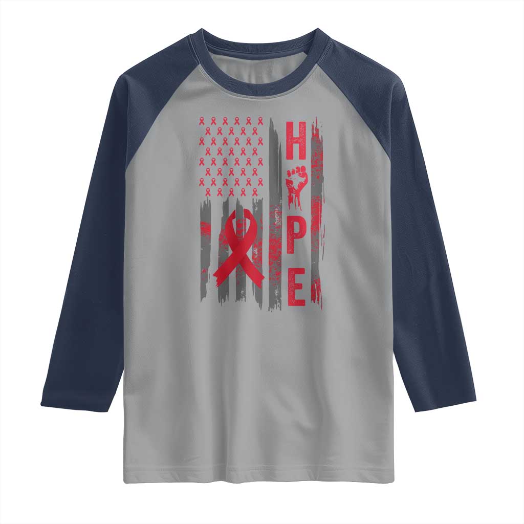 American Flag Hope HIV Awareness Raglan Shirt World AIDS Day Gift - Wonder Print Shop