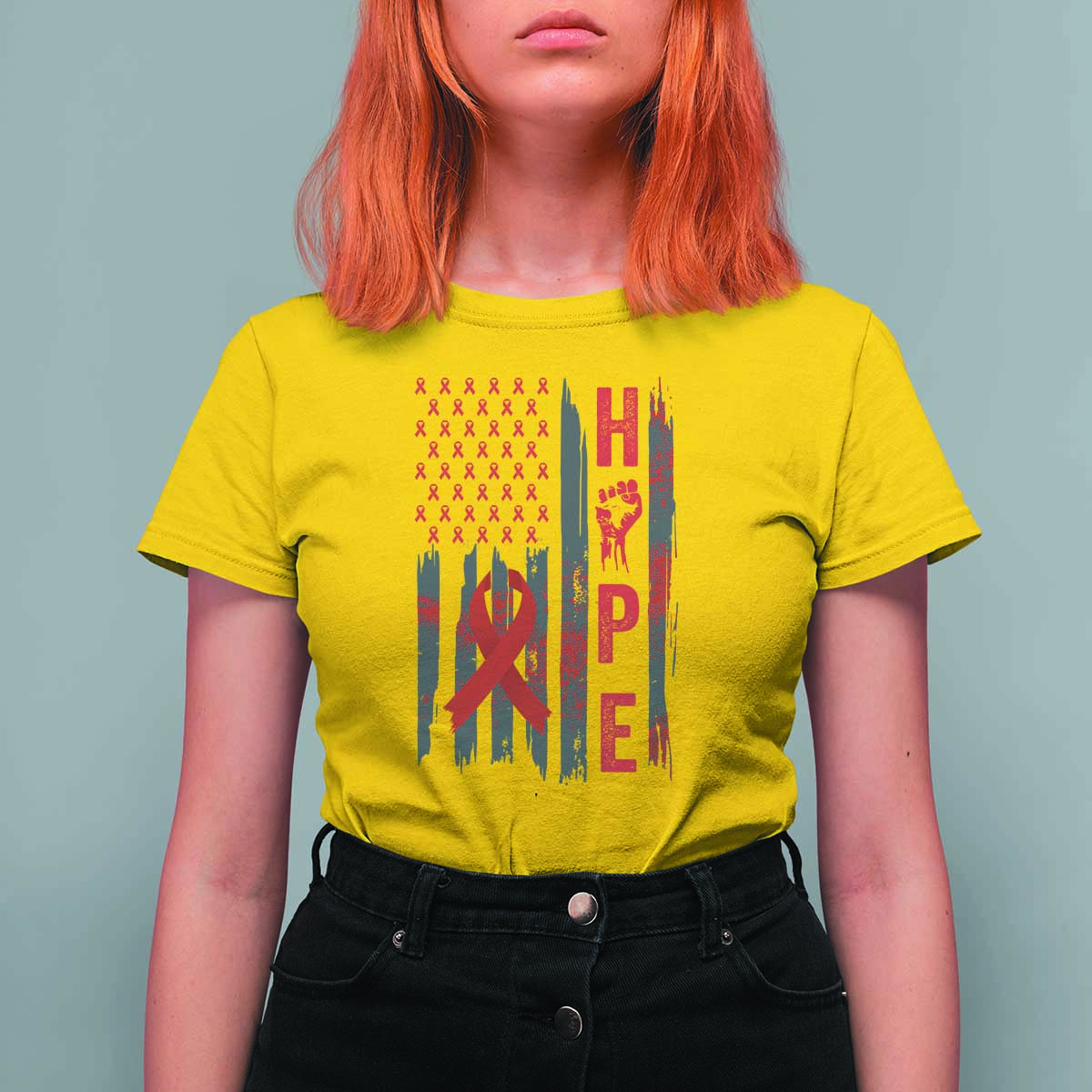 American Flag Hope HIV Awareness T Shirt For Women World AIDS Day Gift - Wonder Print Shop
