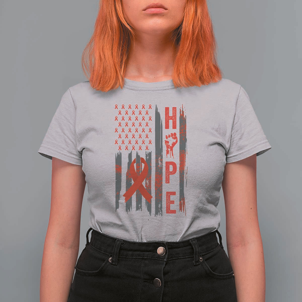 American Flag Hope HIV Awareness T Shirt For Women World AIDS Day Gift - Wonder Print Shop