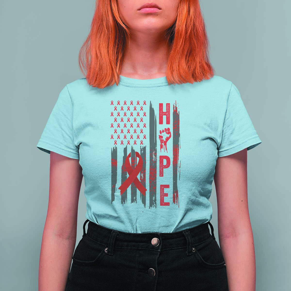 American Flag Hope HIV Awareness T Shirt For Women World AIDS Day Gift - Wonder Print Shop