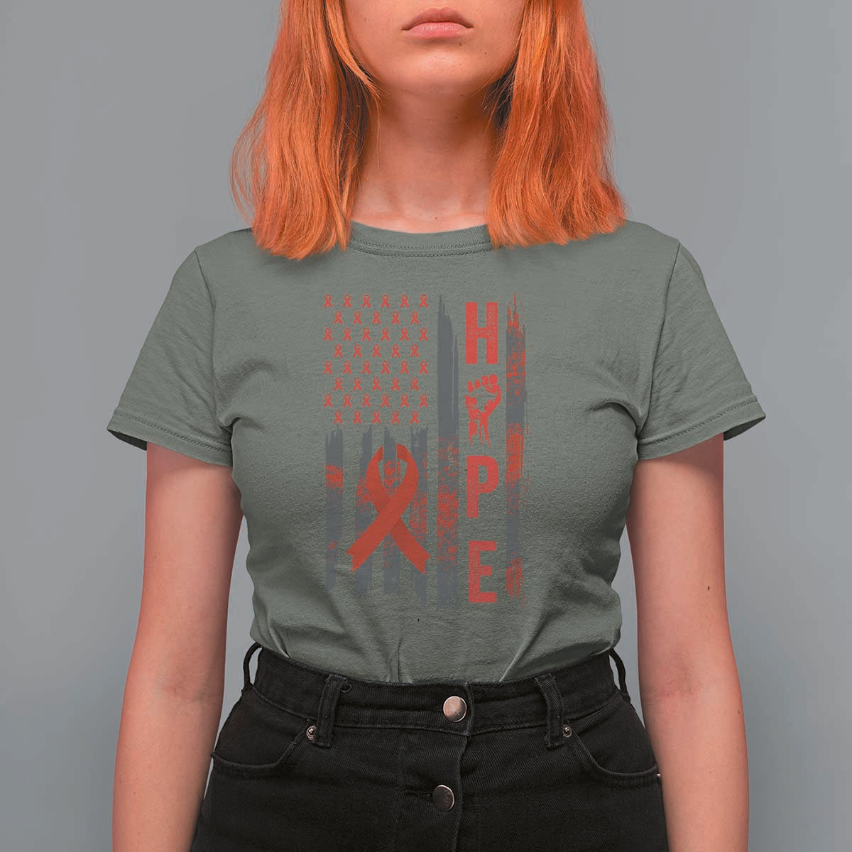 American Flag Hope HIV Awareness T Shirt For Women World AIDS Day Gift - Wonder Print Shop