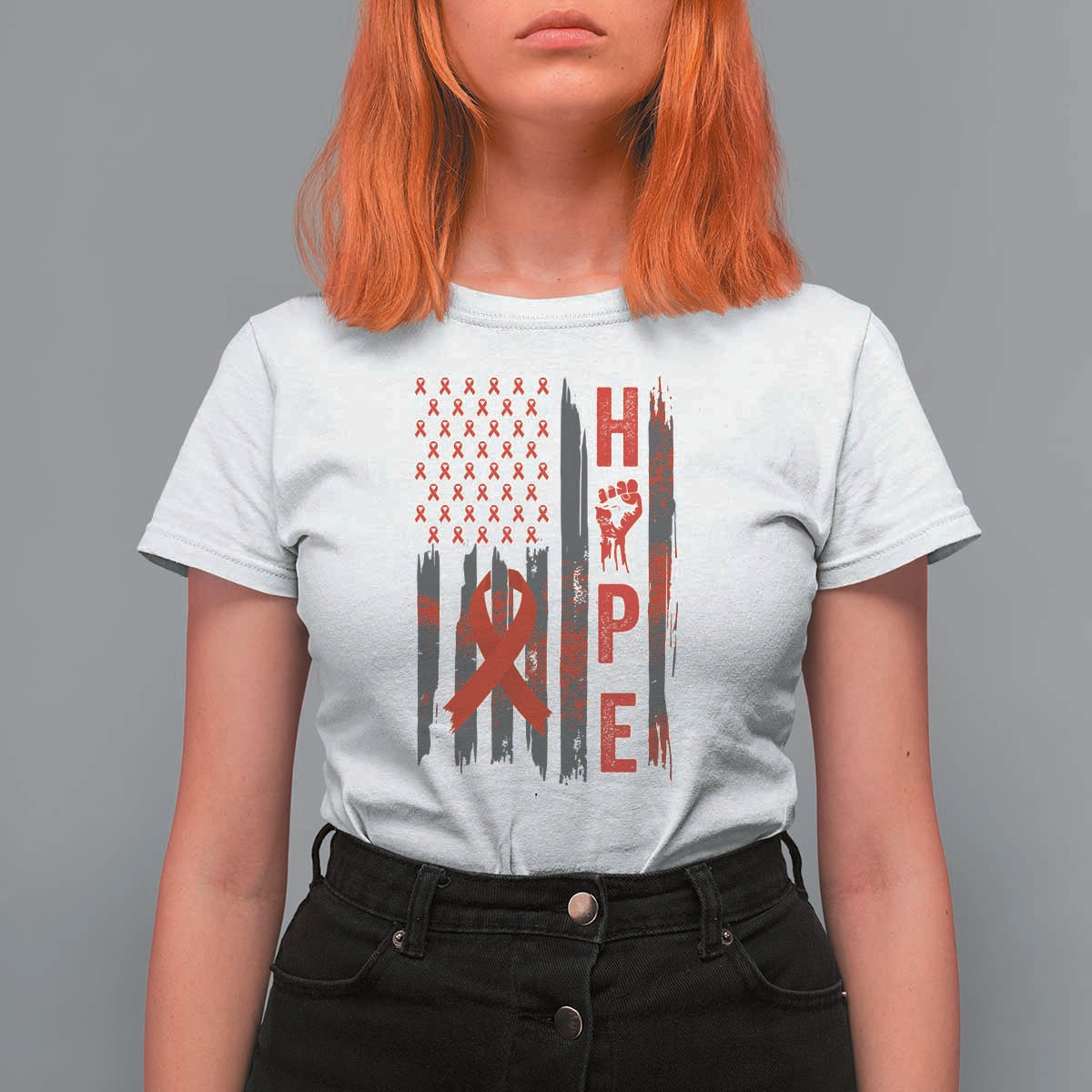 American Flag Hope HIV Awareness T Shirt For Women World AIDS Day Gift - Wonder Print Shop
