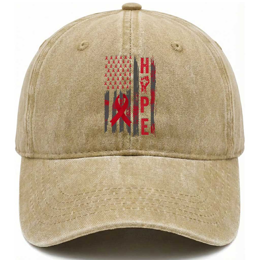 American Flag Hope HIV Awareness Washed Cotton Baseball Cap World AIDS Day Gift