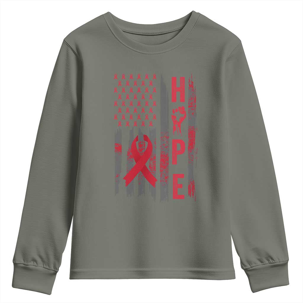 American Flag Hope HIV Awareness Youth Sweatshirt World AIDS Day Gift - Wonder Print Shop