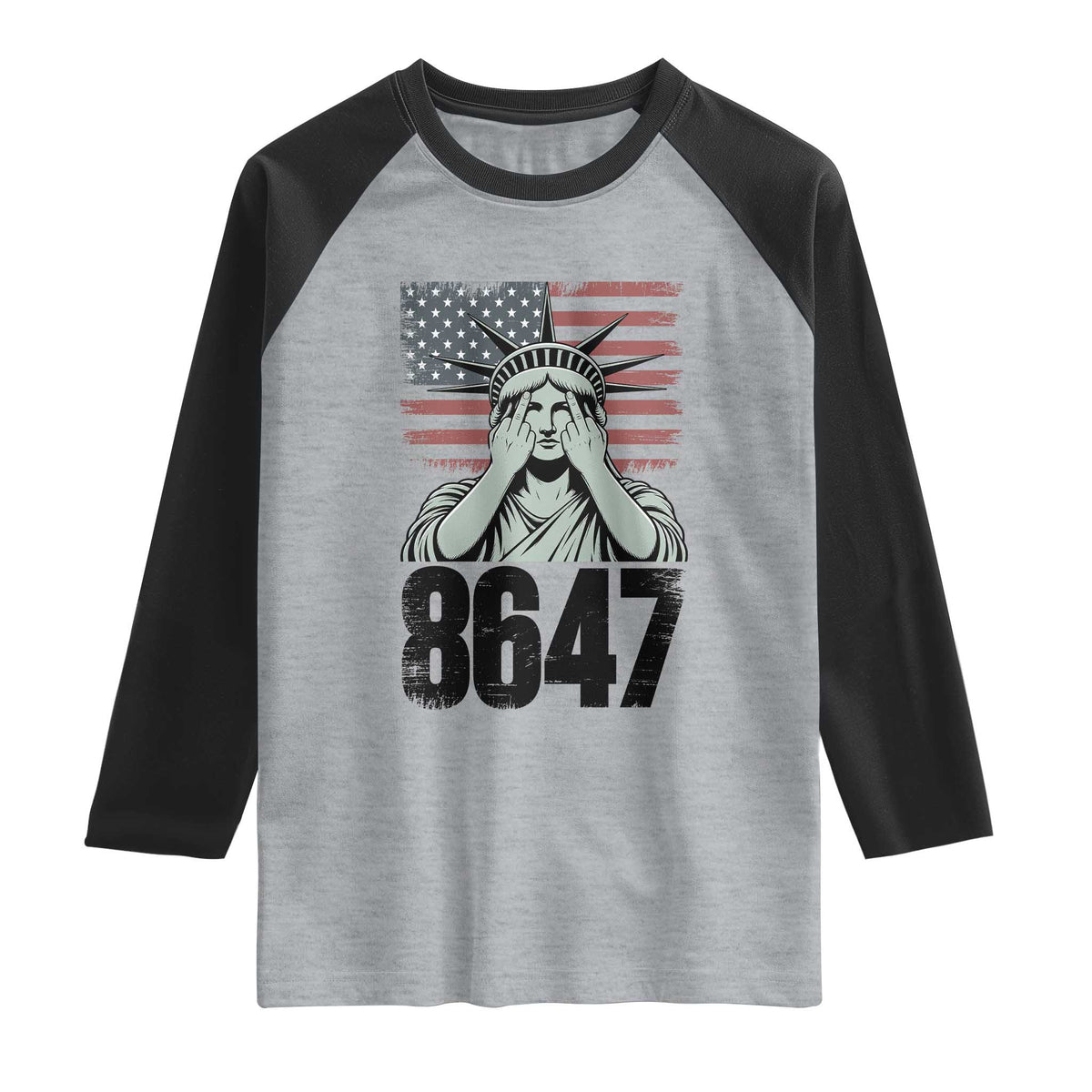 8647 Statue Of Liberty Raglan Shirt Political Satire Protest Poster Graphic