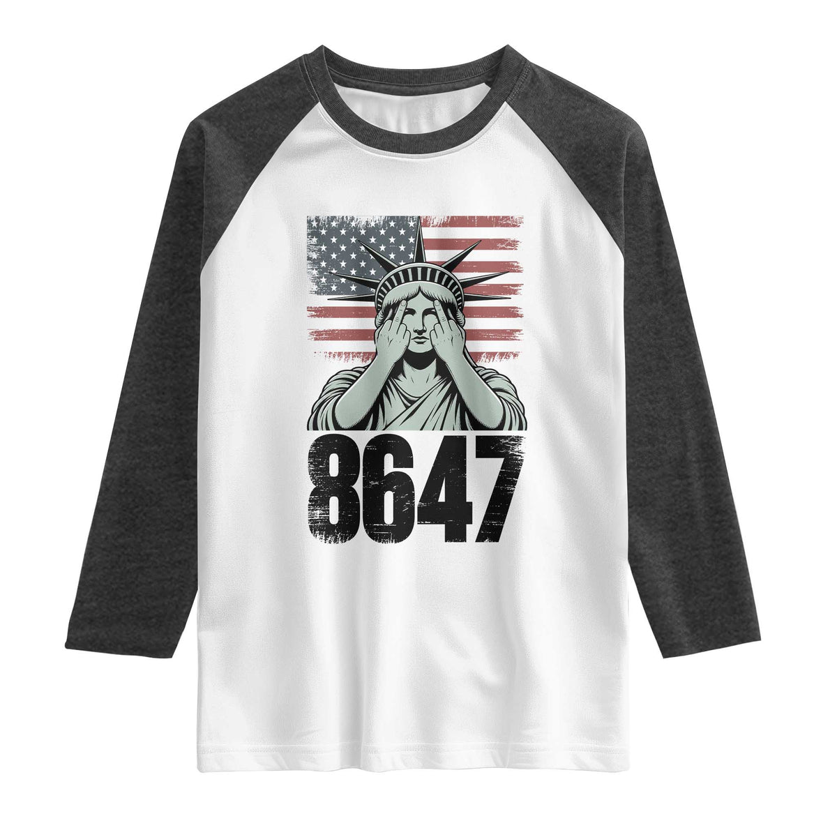 8647 Statue Of Liberty Raglan Shirt Political Satire Protest Poster Graphic