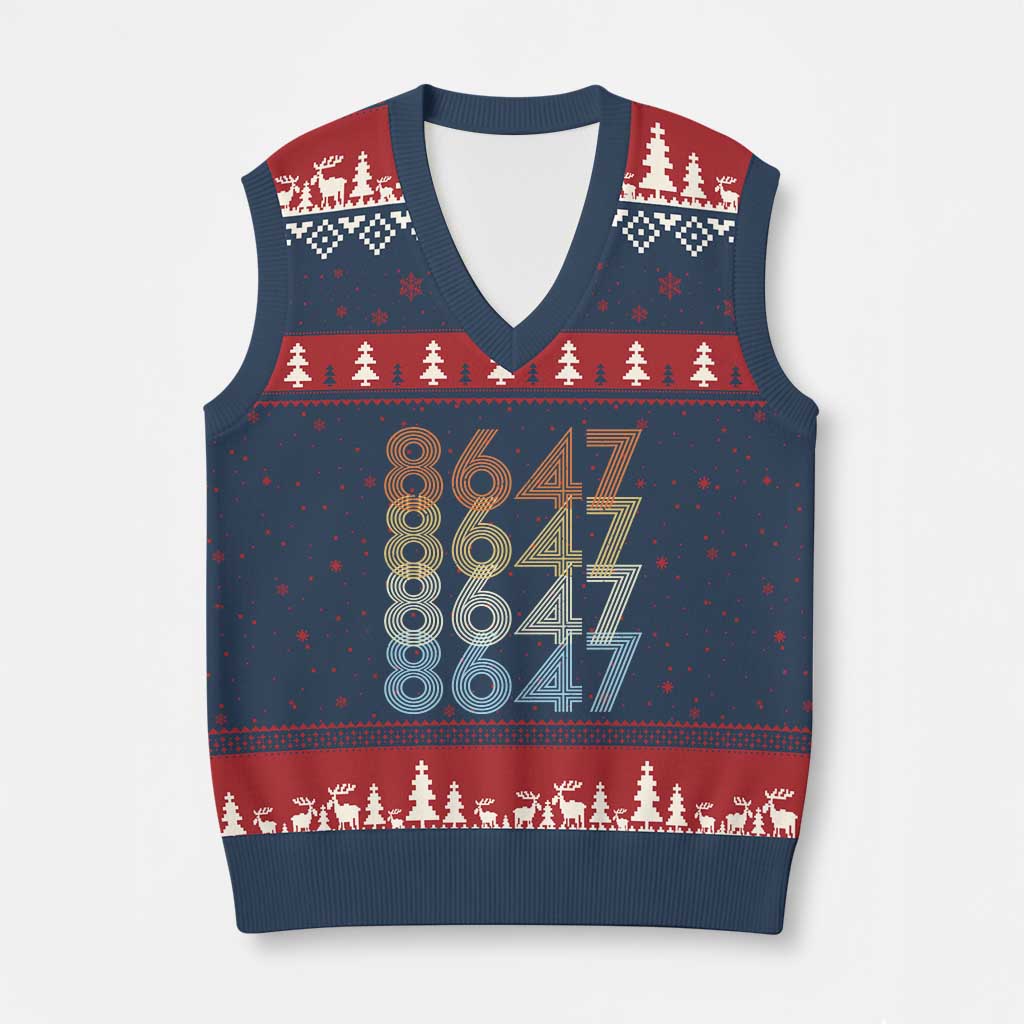 Retro Vintage 8647 V-Neck Knit Sweater Vest Freedom Protest Stripe Graphic