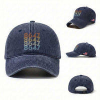 Retro Vintage 8647 Washed Cotton Baseball Cap Freedom Protest Stripe Graphic