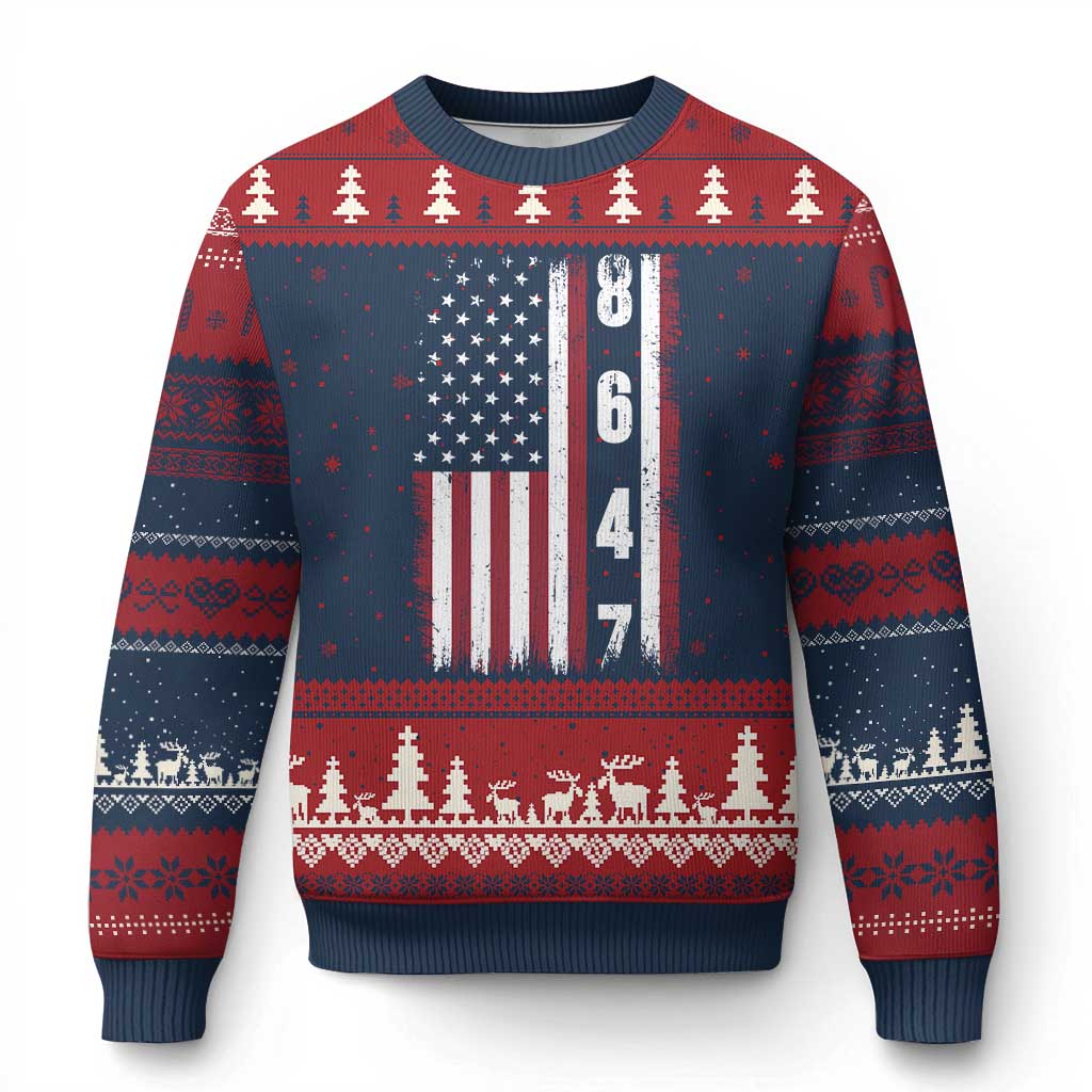 8647 Vintage US Flag Ugly Christmas Sweater Political Expression Apparel For Democrats