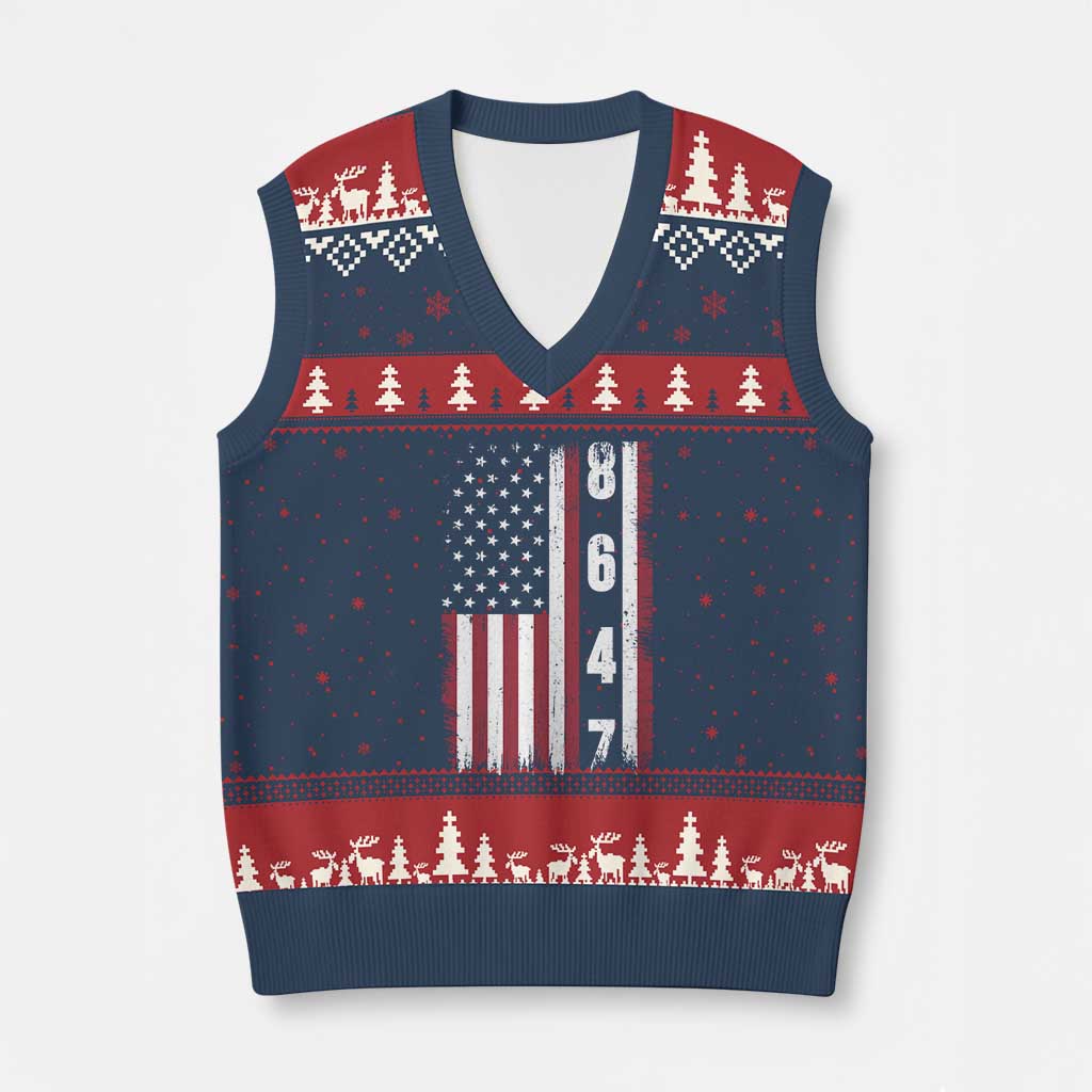 8647 Vintage US Flag V-Neck Knit Sweater Vest Political Expression Apparel For Democrats