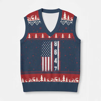 8647 Vintage US Flag V-Neck Knit Sweater Vest Political Expression Apparel For Democrats