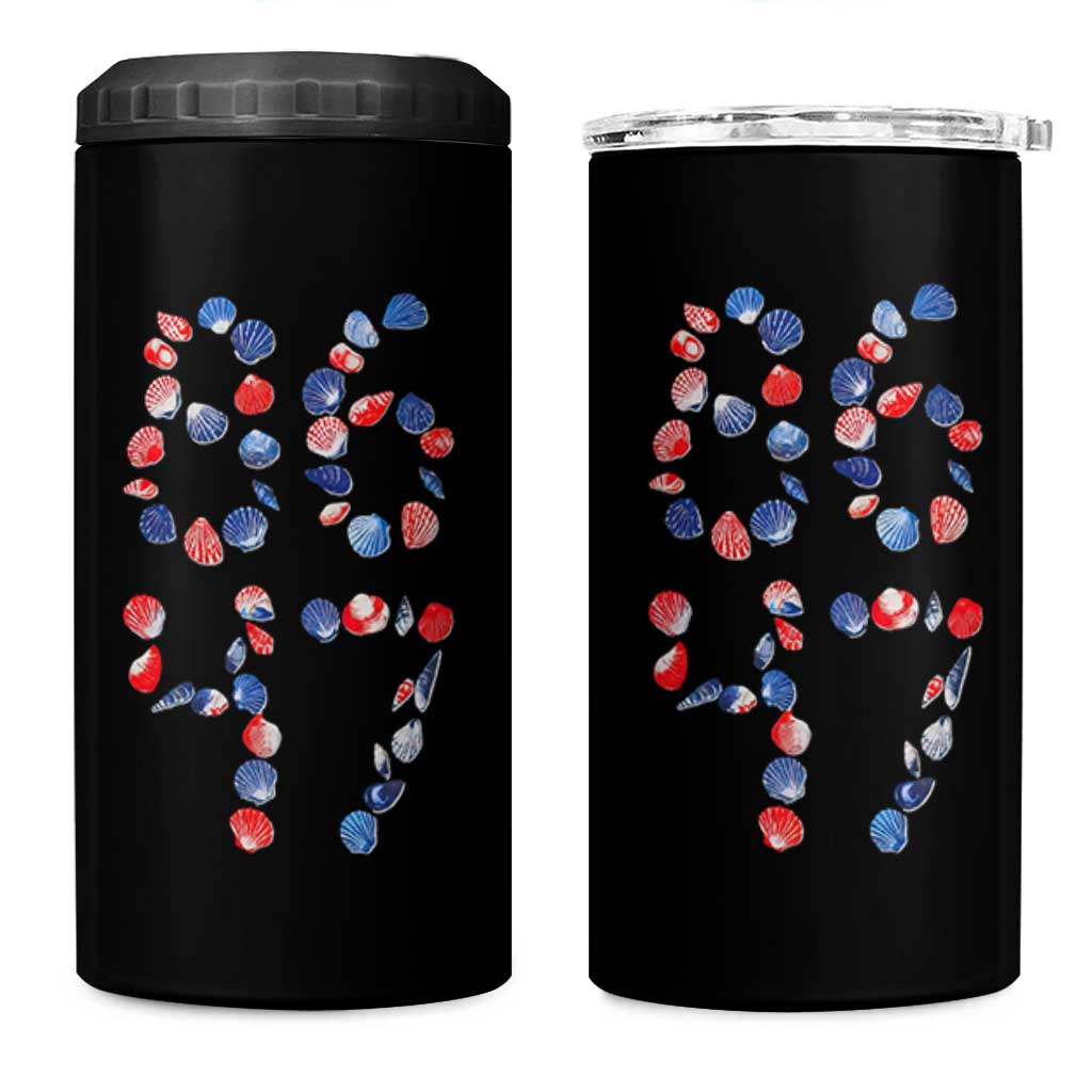 Red White Blue Seashell 8647 4 in 1 Can Cooler Tumbler Viral 2026 Beach Walk Satire Graphic