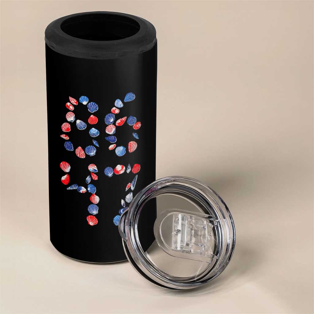 Red White Blue Seashell 8647 4 in 1 Can Cooler Tumbler Viral 2026 Beach Walk Satire Graphic