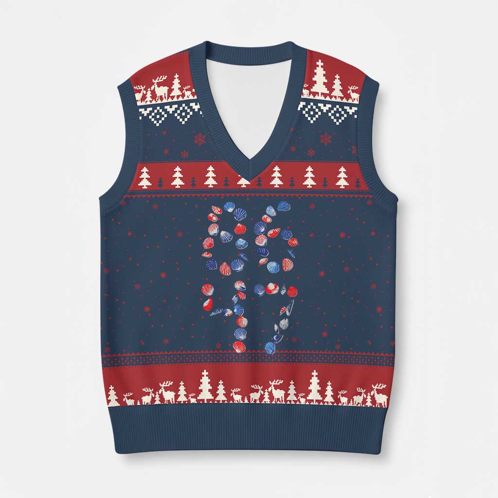 Red White Blue Seashell 8647 V-Neck Knit Sweater Vest Viral 2026 Beach Walk Satire Graphic