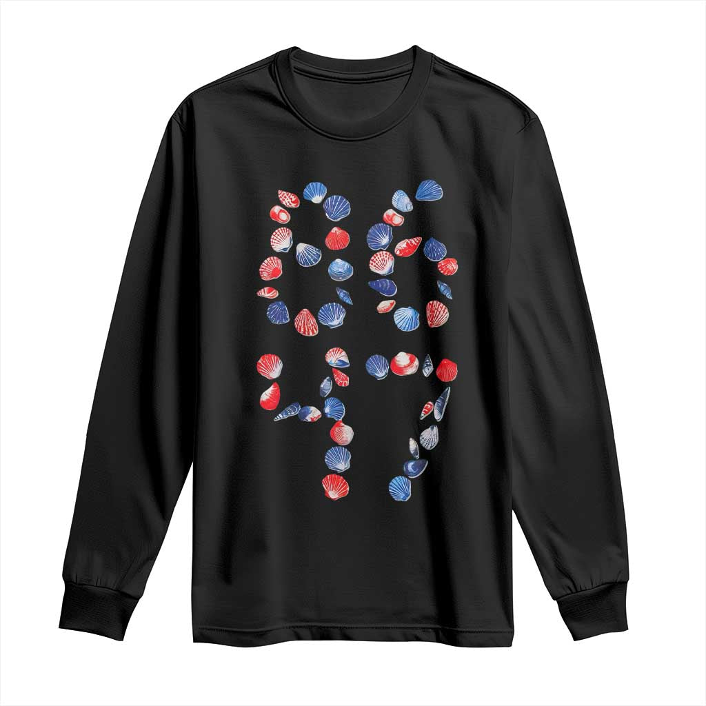 Red White Blue Seashell 8647 Long Sleeve Shirt Viral 2026 Beach Walk Satire Graphic