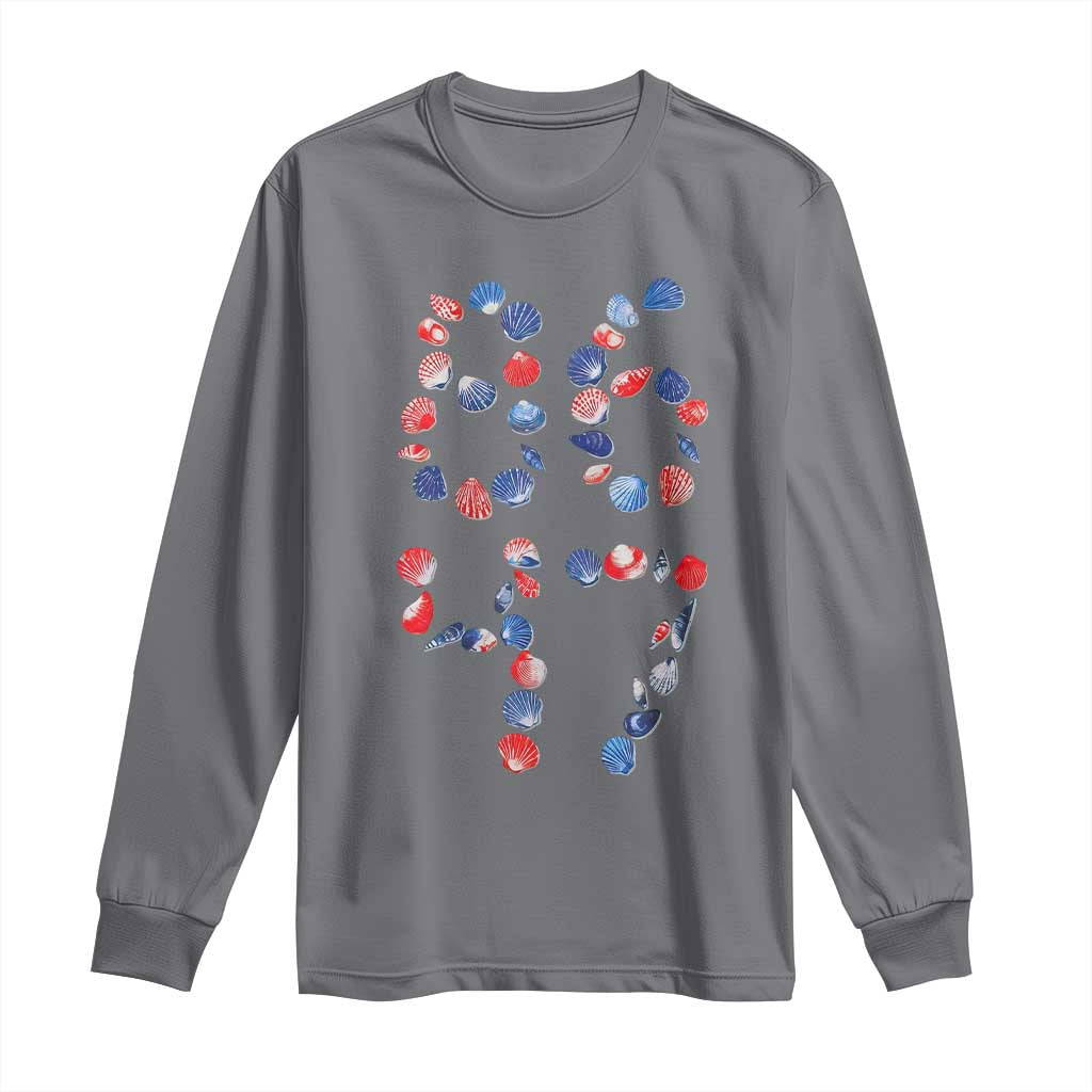 Red White Blue Seashell 8647 Long Sleeve Shirt Viral 2026 Beach Walk Satire Graphic