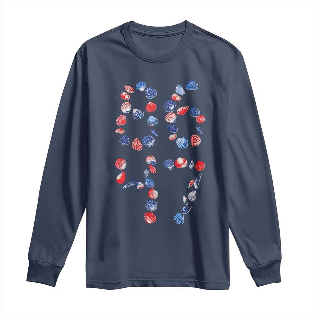 Red White Blue Seashell 8647 Long Sleeve Shirt Viral 2026 Beach Walk Satire Graphic