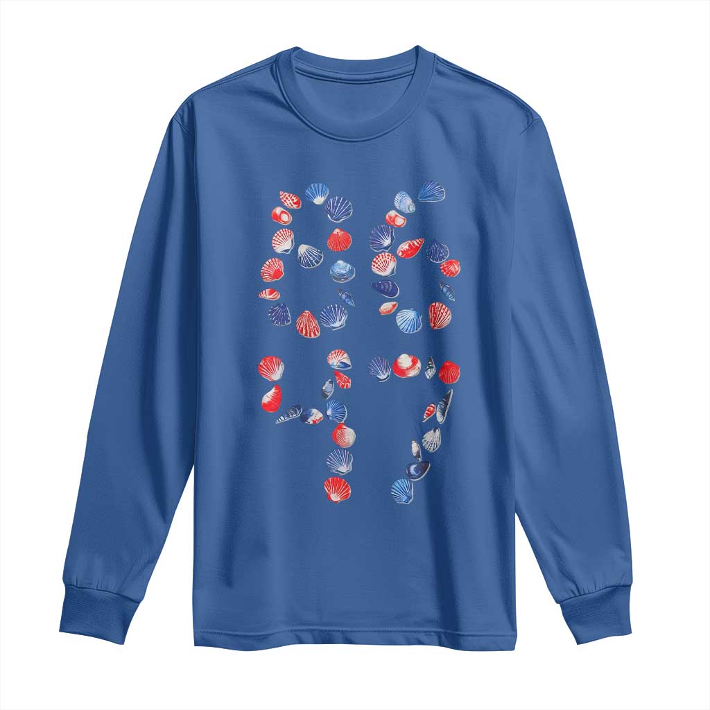 Red White Blue Seashell 8647 Long Sleeve Shirt Viral 2026 Beach Walk Satire Graphic