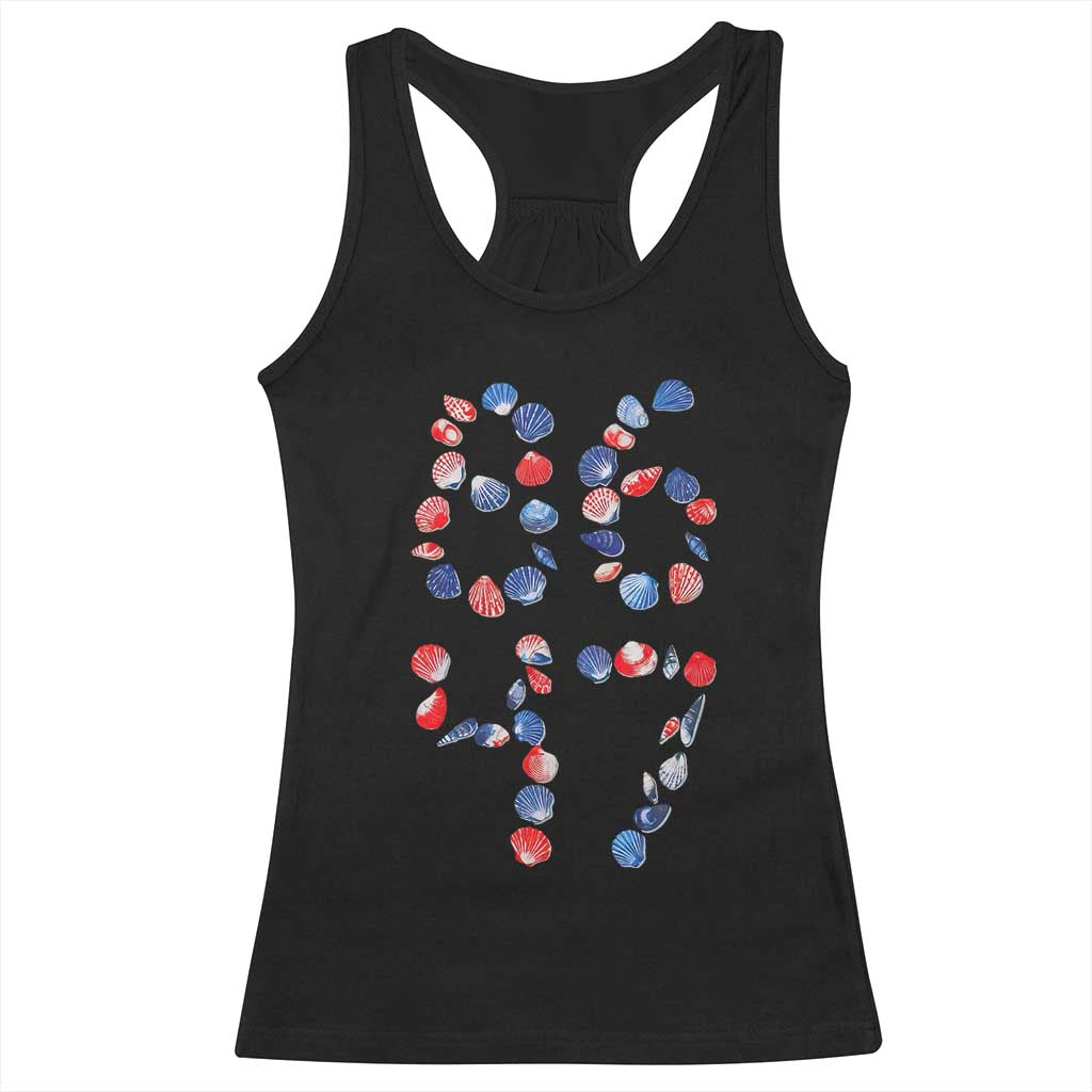 Red White Blue Seashell 8647 Racerback Tank Top Viral 2026 Beach Walk Satire Graphic