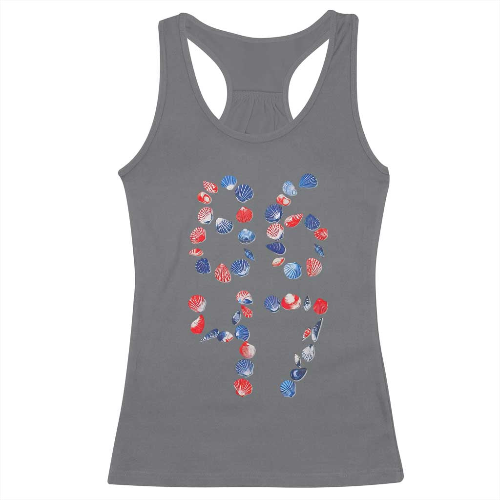 Red White Blue Seashell 8647 Racerback Tank Top Viral 2026 Beach Walk Satire Graphic