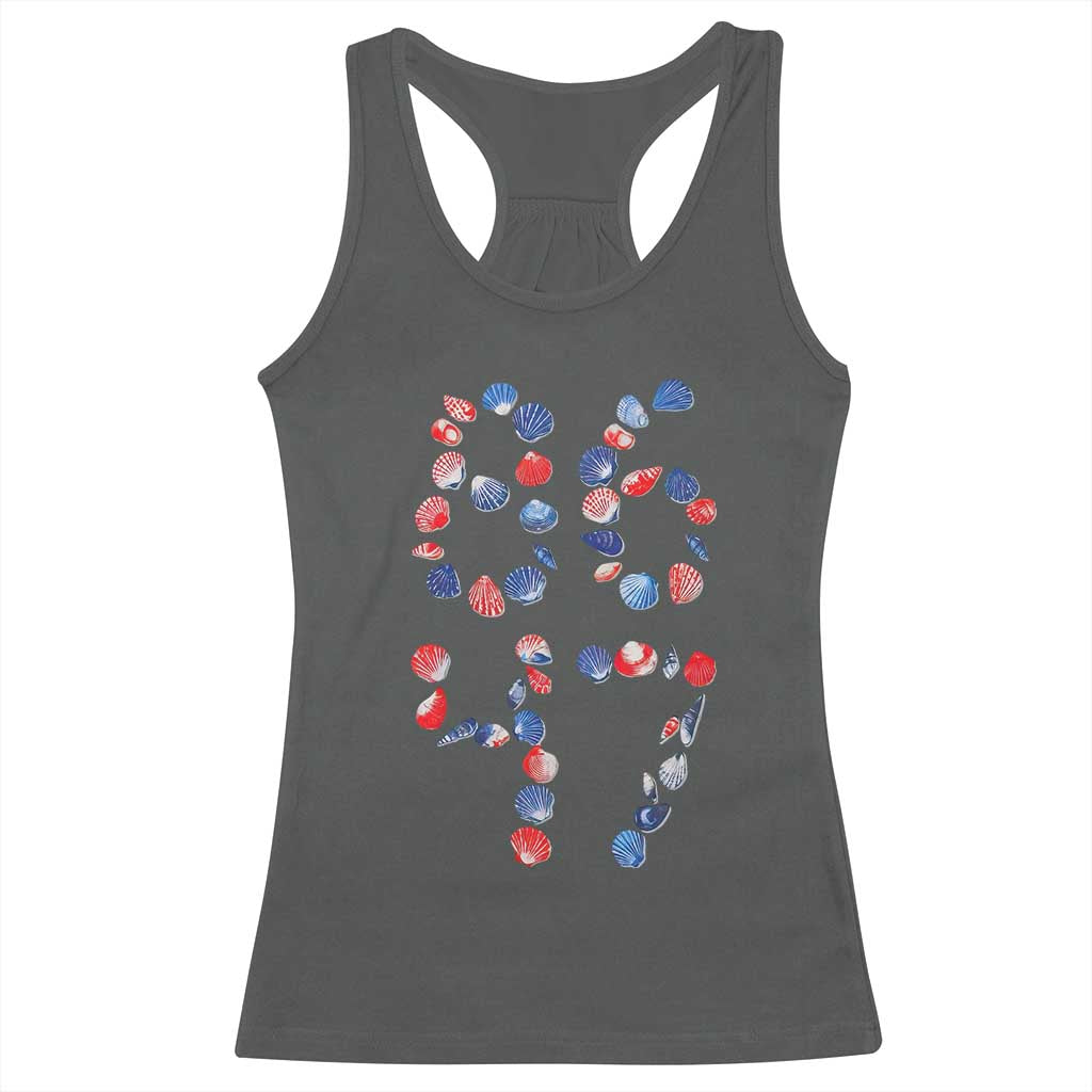 Red White Blue Seashell 8647 Racerback Tank Top Viral 2026 Beach Walk Satire Graphic