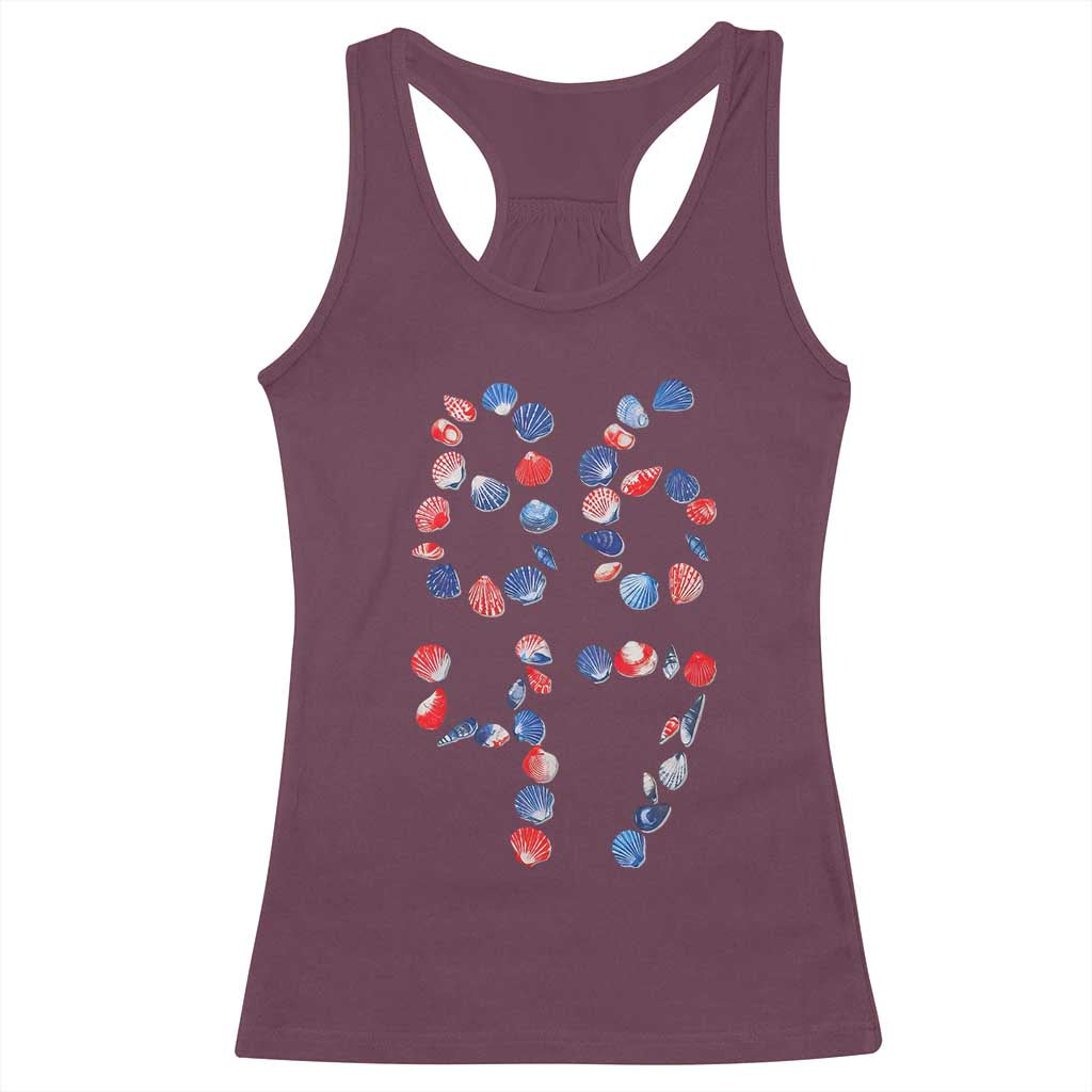 Red White Blue Seashell 8647 Racerback Tank Top Viral 2026 Beach Walk Satire Graphic