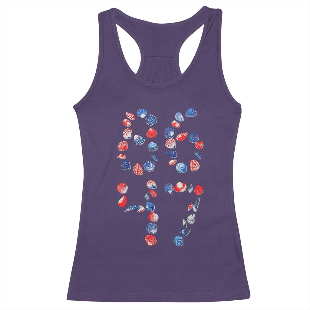 Red White Blue Seashell 8647 Racerback Tank Top Viral 2026 Beach Walk Satire Graphic