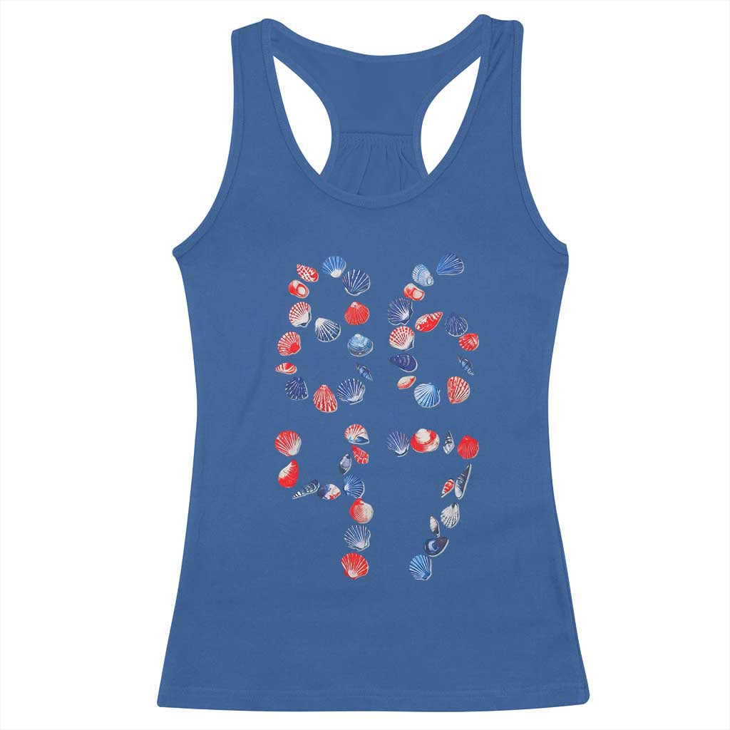 Red White Blue Seashell 8647 Racerback Tank Top Viral 2026 Beach Walk Satire Graphic