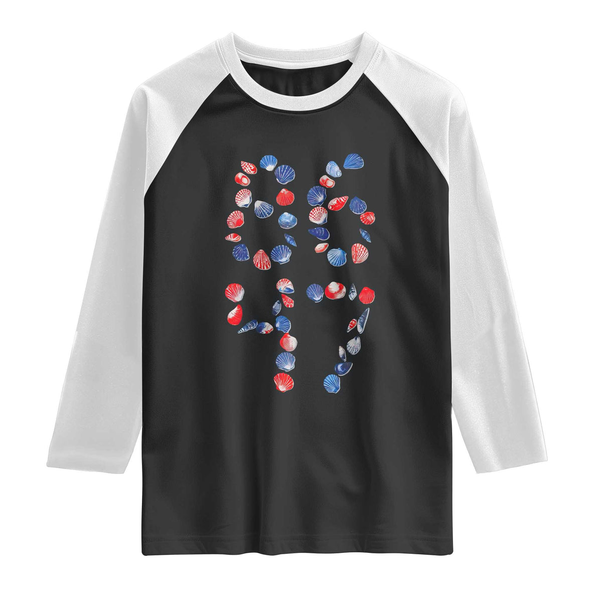 Red White Blue Seashell 8647 Raglan Shirt Viral 2026 Beach Walk Satire Graphic
