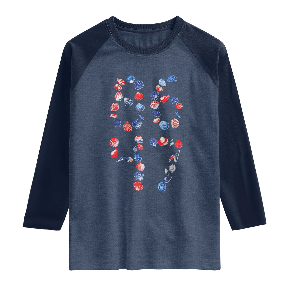 Red White Blue Seashell 8647 Raglan Shirt Viral 2026 Beach Walk Satire Graphic