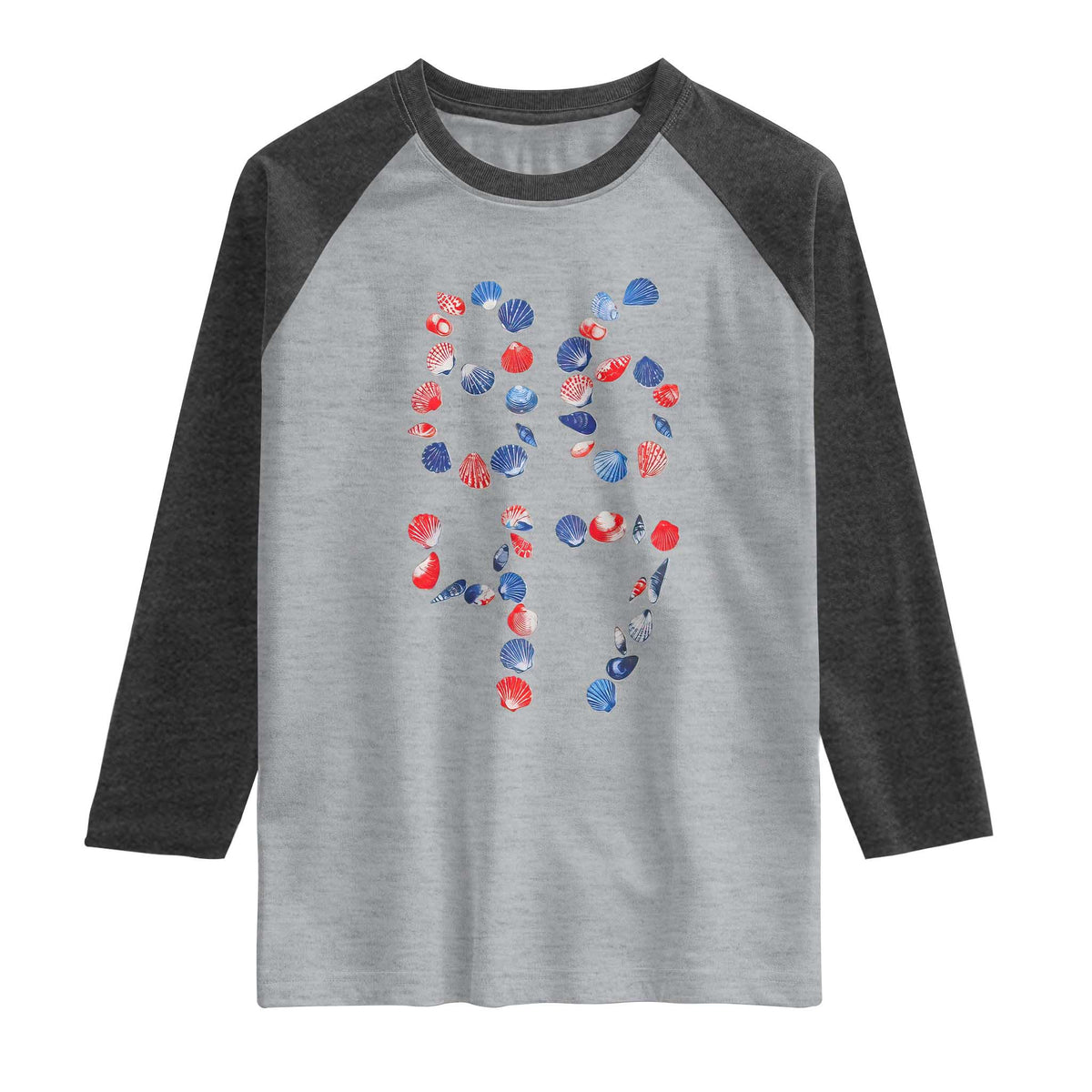 Red White Blue Seashell 8647 Raglan Shirt Viral 2026 Beach Walk Satire Graphic