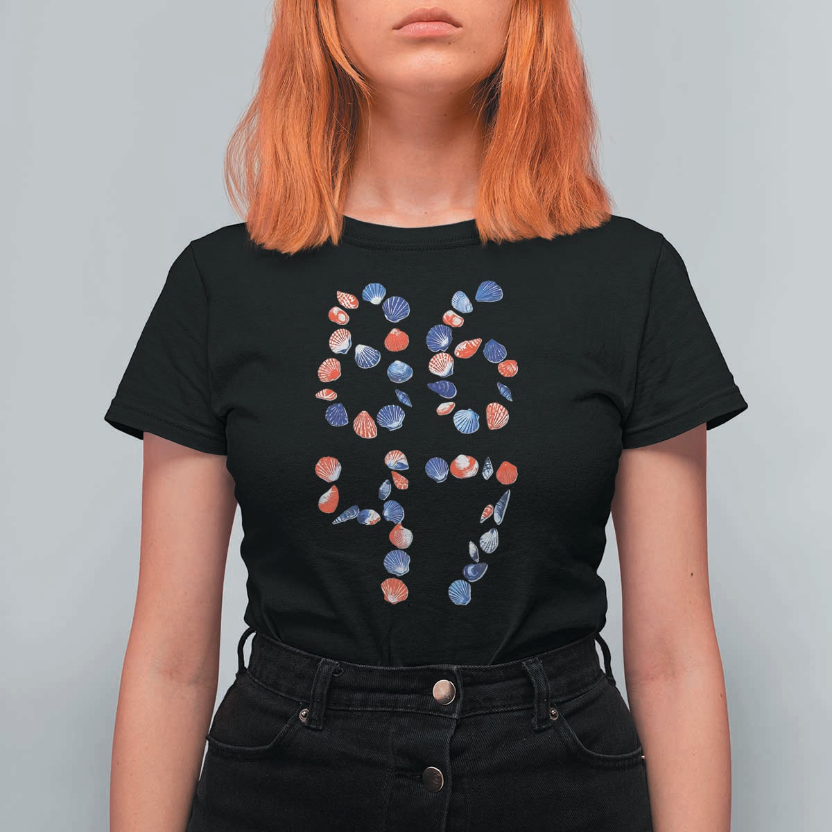 Red White Blue Seashell 8647 T Shirt For Women Viral 2026 Beach Walk Satire Graphic