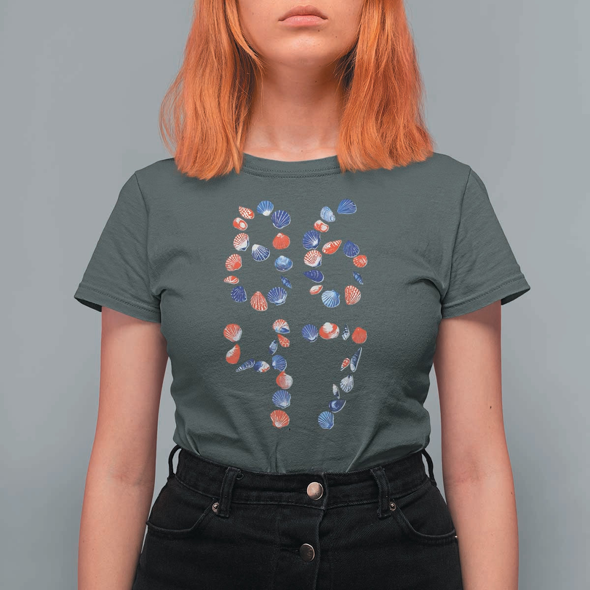 Red White Blue Seashell 8647 T Shirt For Women Viral 2026 Beach Walk Satire Graphic
