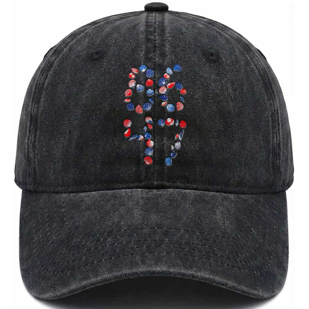 Red White Blue Seashell 8647 Washed Cotton Baseball Cap Viral 2026 Beach Walk Satire Graphic