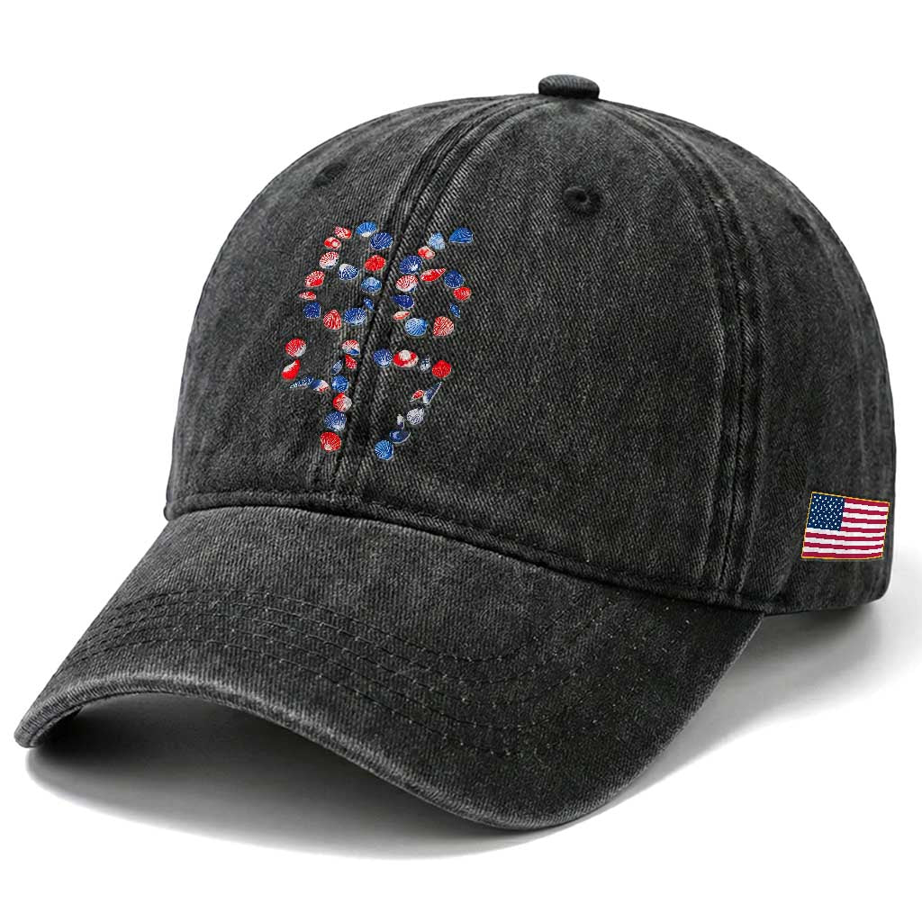 Red White Blue Seashell 8647 Washed Cotton Baseball Cap Viral 2026 Beach Walk Satire Graphic