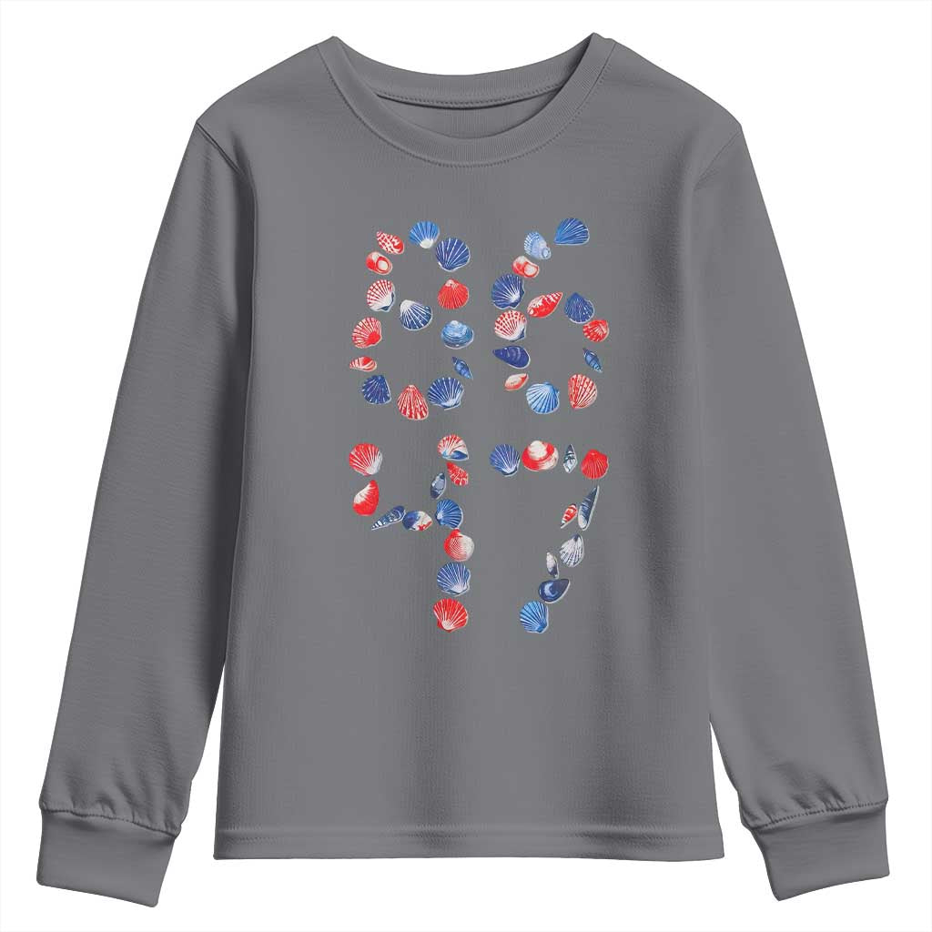 Red White Blue Seashell 8647 Youth Sweatshirt Viral 2026 Beach Walk Satire Graphic