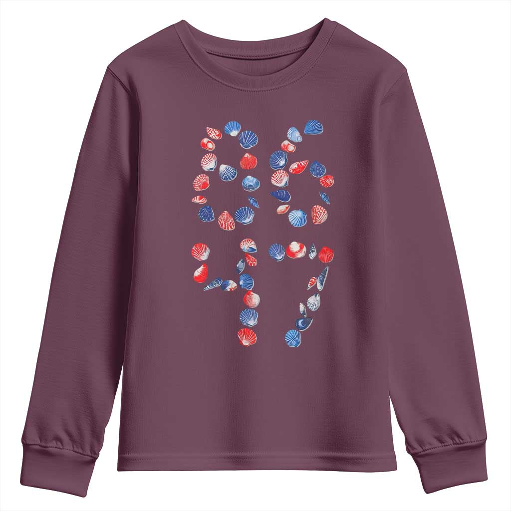 Red White Blue Seashell 8647 Youth Sweatshirt Viral 2026 Beach Walk Satire Graphic