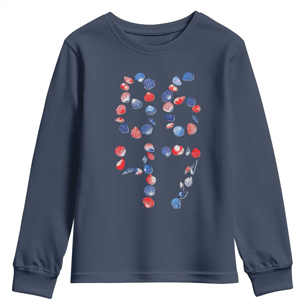 Red White Blue Seashell 8647 Youth Sweatshirt Viral 2026 Beach Walk Satire Graphic