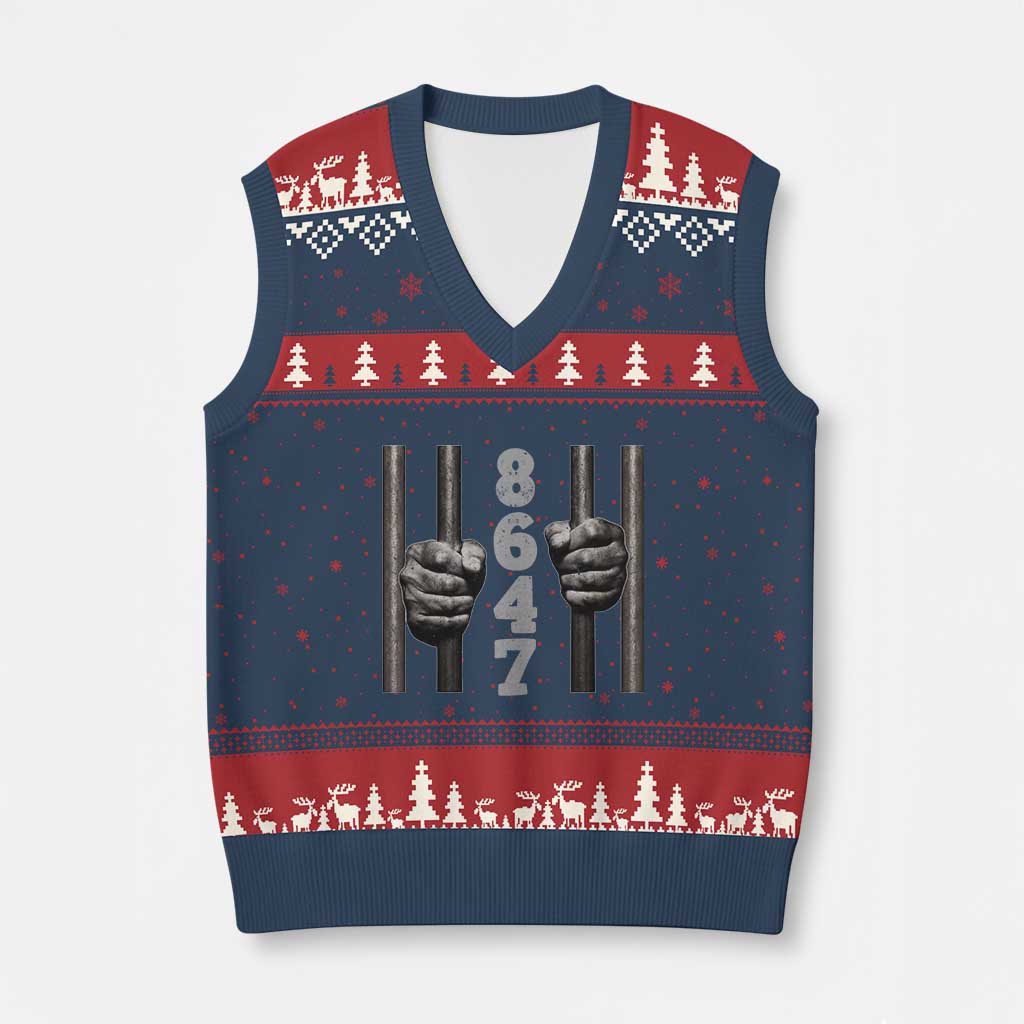 Funny 8647 Jail V-Neck Knit Sweater Vest Freedom Protest Satire Graphic Gift