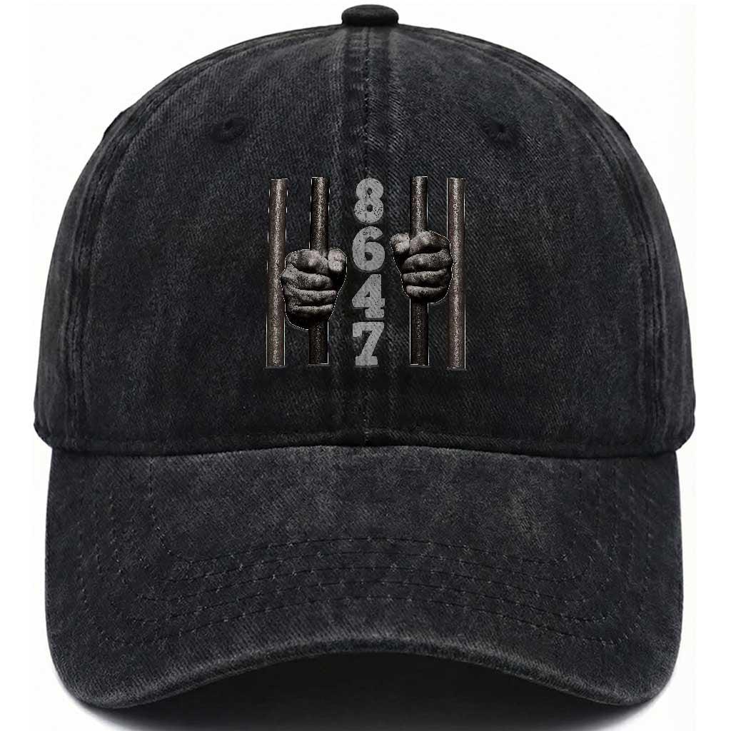 Funny 8647 Jail Washed Cotton Baseball Cap Freedom Protest Satire Graphic Gift