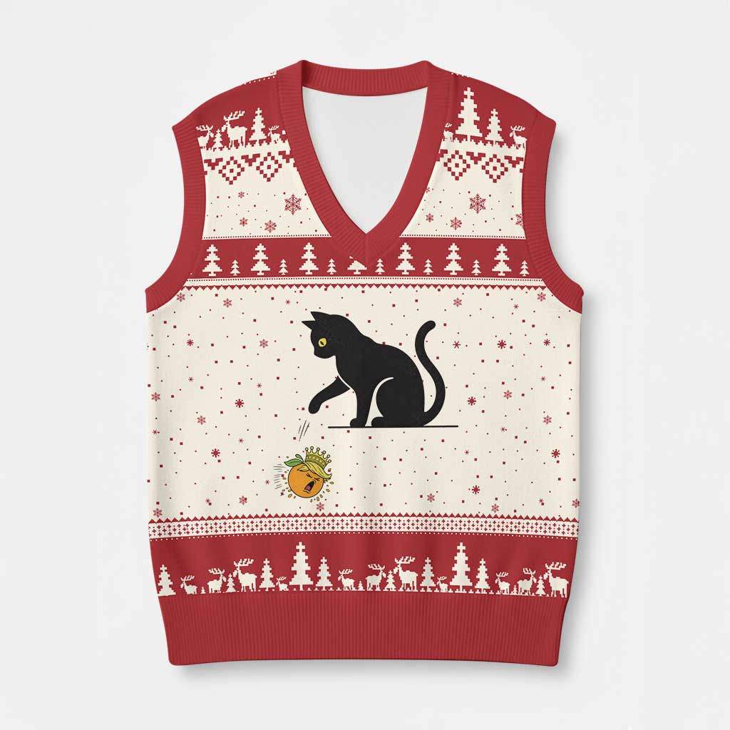Funny No Kings Black Cat V-Neck Knit Sweater Vest Rebellious Cat Lover Gift