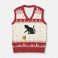 Funny No Kings Black Cat V-Neck Knit Sweater Vest Rebellious Cat Lover Gift