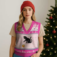 Funny No Kings Black Cat V-Neck Knit Sweater Vest Rebellious Cat Lover Gift