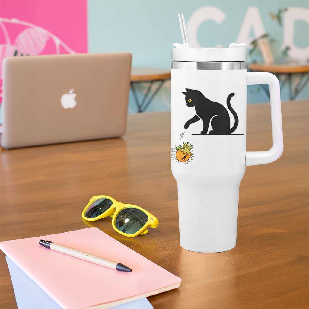 Funny No Kings Black Cat Tumbler With Handle Rebellious Cat Lover Gift